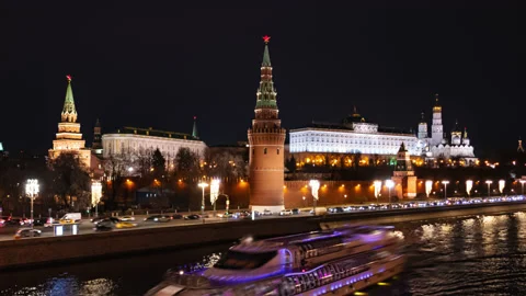 Moscow Kremlin Night hyper lapse Video stock 161650795