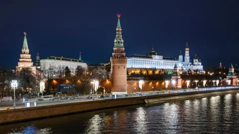Moscow Kremlin night hyper lapse Stock Footage 167794558