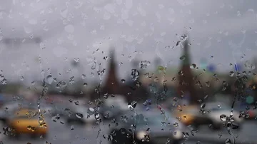 Moscow Kremlin outside the window in the rain Stock Footage 85541181
