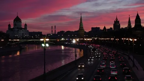 The Moscow Kremlin by the river Stock Footage 76881062