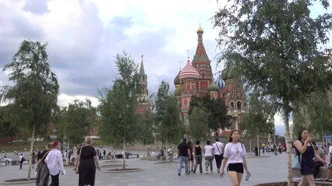 Moscow Kremlin, St. Basil's Cathedral, Spasskaya Tower park Zaryadye. Stock Footage 157653691