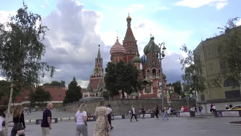 Moscow Kremlin, St. Basil's Cathedral, Spasskaya Tower. Russia Moscow July 2021 Stock Footage 157653697