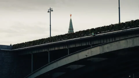 Moscow kremlin tower seen from a moving boat on the moskva river Video stock 343710690