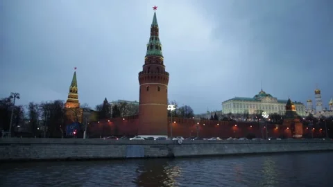 Moscow, Kremlin view from the river, evening Stock Footage 131362977