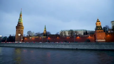 Moscow, Kremlin view from the river, evening Stock Footage 131362983