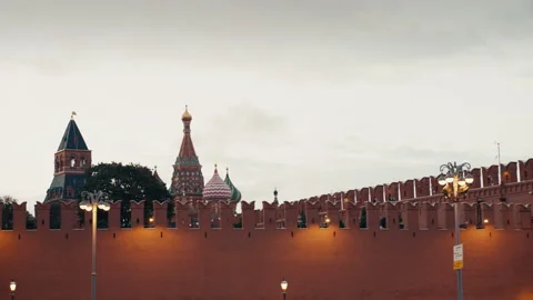 Moscow kremlin wall and saint basil's cathedral moving shot Stock Footage 343711047