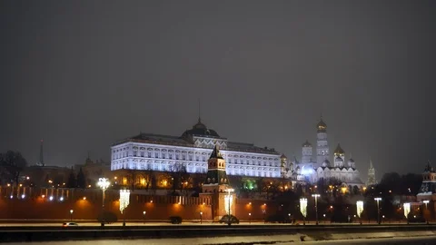 Moscow. Kremlin wall. Tower with red star on top. Closeup. Winter Night. UltraHD Stock Footage 116723545