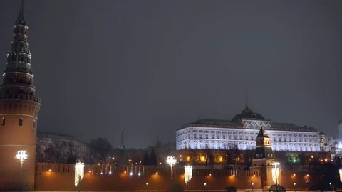 Moscow. Kremlin wall. Tower with red star on top. Closeup. Winter Night. UltraHD 스톡 동영상 116724230
