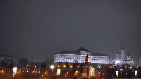 Moscow. Kremlin wall. Tower with red star on top. Closeup. Winter Night. UltraHD Stock Footage 116724319