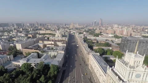 Moscow main street, aerial view to the road Stock Footage