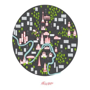 Moscow map. Vector sketch illustration Stock Illustration