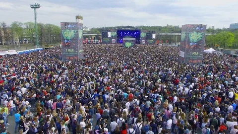 MOSCOW - MAY 01, 2017: Crowd pf people get fun on Hip Hop May Day outdoor Stock Footage 80486558