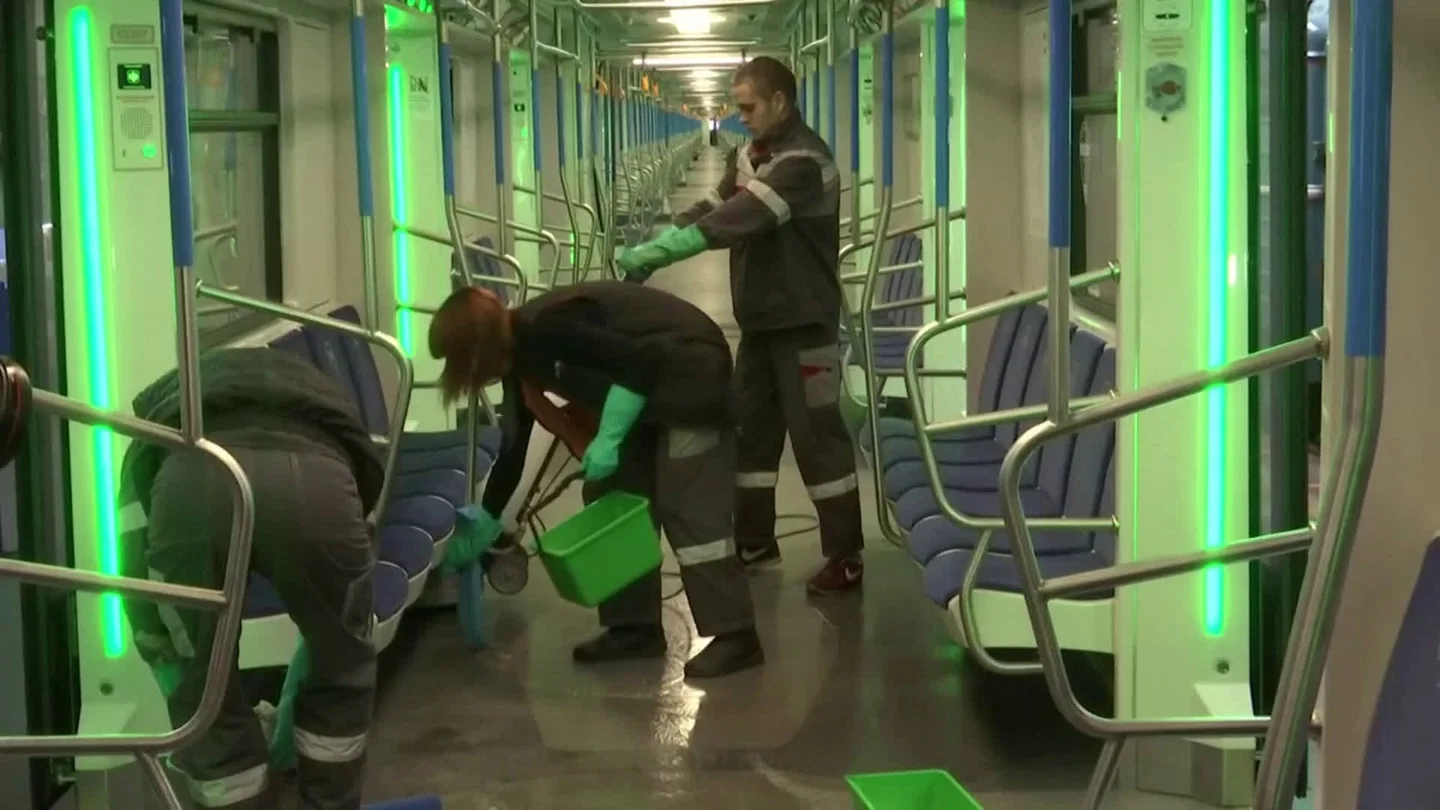 Moscow Metro Gets Disinfected To Prevent Spread Of Coronavirus Stock Footage