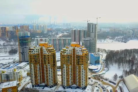 Moscow new buildings, multi storey apartment buildings view from above. Stock Photos