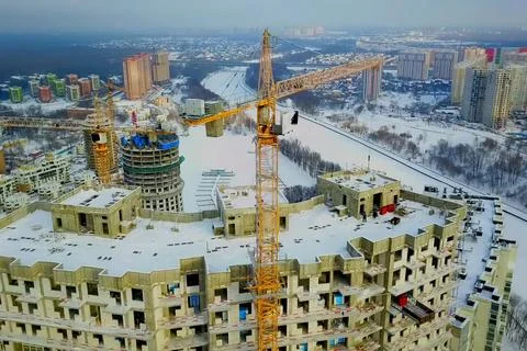Moscow new buildings, multi storey apartment buildings view from above. Stock Photos