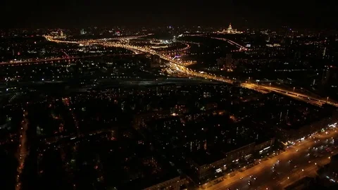 Moscow, night city, aerial view, drone, lights Stock Footage