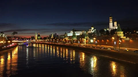 Moscow night cityscape Stock Footage 46867022
