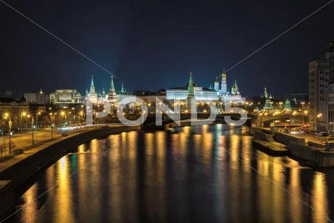 Moscow night illuminatium Stock Photos