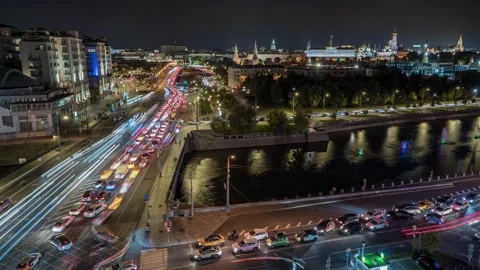Moscow night timelapse Stock Footage 139863973