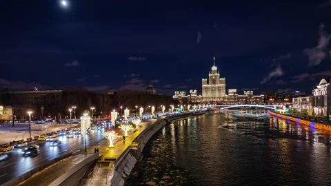 Moscow night timelapse Video stock 168972946