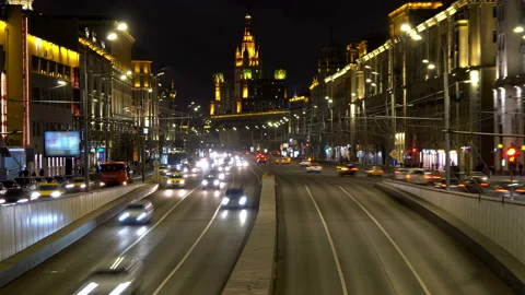 Moscow Night Traffic 動画素材 112749307