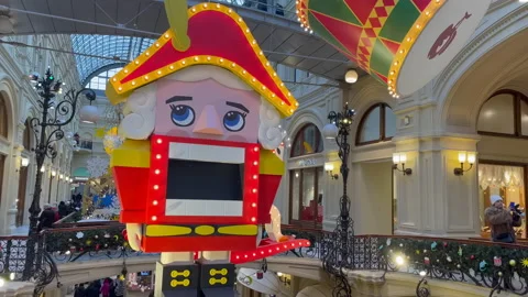 Moscow: The Nut Cracker, festive Christmas decoration in Department Store GUM Stock Footage 168027701