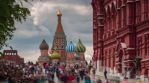 Moscow red square cathedral crowded panorama 4k timelapse russia Stock Footage 152597018