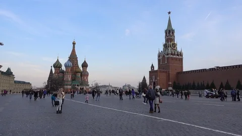 Moscow, red square, The Cathedral of Vasily the Blessed, Spasskaya tower Stock Footage 114965632