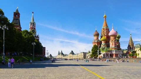 Moscow  Red Square St. Basil's Cathedral and Kremlin time-lapse hyperlapse. Stock Footage 110931521