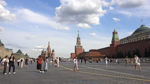 Moscow Red square, St. Basil's Cathedral, Spasskaya tower Stock Footage 157649692