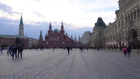 Moscow, Red square, State Historical Museum on the left, to the right the GUM Stock Footage 114964816