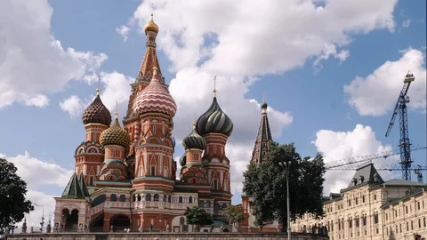 Moscow Red Square, time lapse view of St. Basil's Cathedral in Moscow, Russia. Stock Footage 112054959