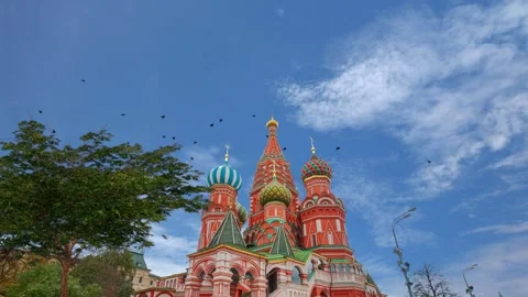 Moscow Red Square, time lapse view of St. Basil's Cathedral Stock Footage 344371829