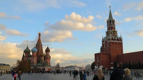 Moscow Red Square, timelapse view of Kremlin and St. Basil's Cathedral in Moscow Stock Footage 98021497