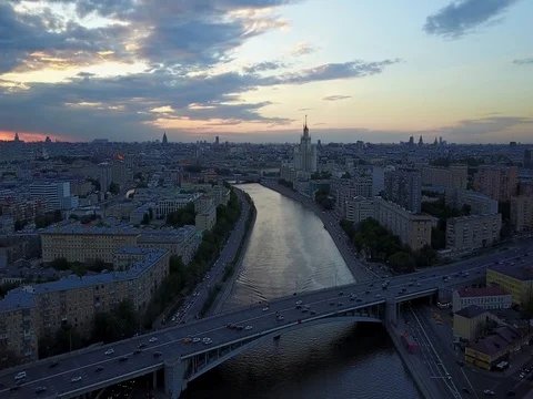 Moscow river aerial view Stock Footage 77007202