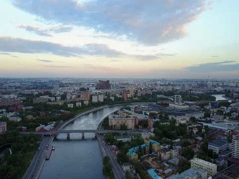 Moscow river aerial view Stock Footage