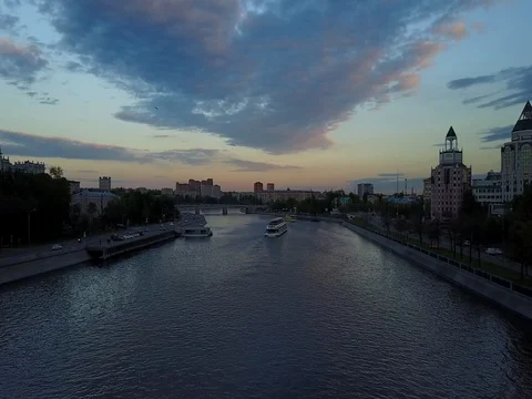 Moscow river aerial view Stock Footage 77007986