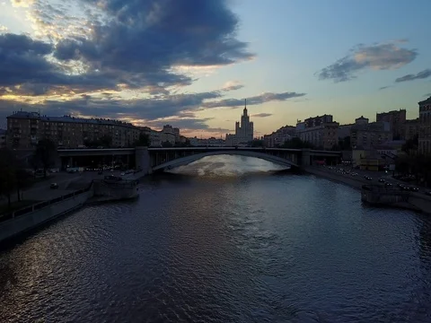 Moscow river aerial view Stock Footage 77009741