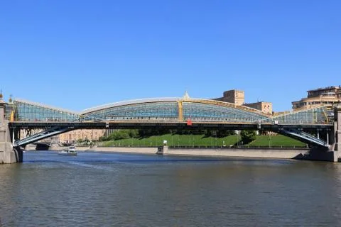 Moscow River and Bogdan Khmelnitsky Pedestrian Bridge Stock Photos