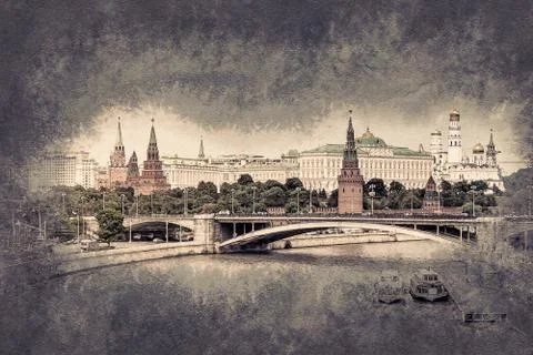 Moscow River and the Kremlin Stock Illustration