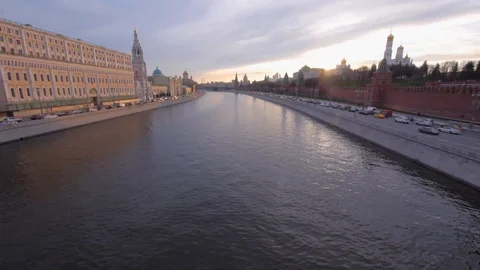 Moscow river Kremlin General view of the day wide angle lens Stock Footage 118969492