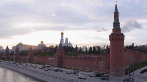 Moscow river Kremlin General view of the day Stock Footage 118969535