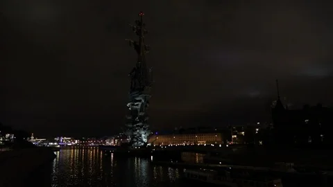 Moscow River at night Video stock 101071755