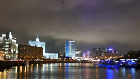 Moscow is a river with night reflections in the wate Video stock 106830234
