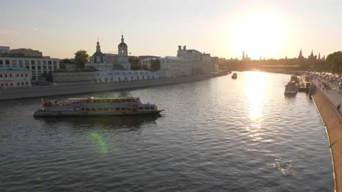 Moscow river with the ship Stock Footage 210236756