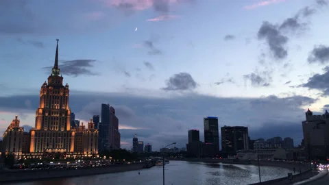 Moscow river at sunset Stock Footage 165684384