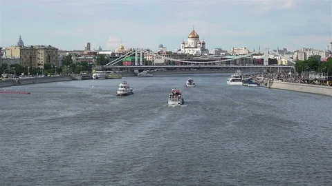 Moscow river traffic Stock Footage 97901062