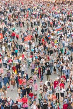Moscow, Russia - 05/09/2018: Over one million people march in Moscow Stock Photos
