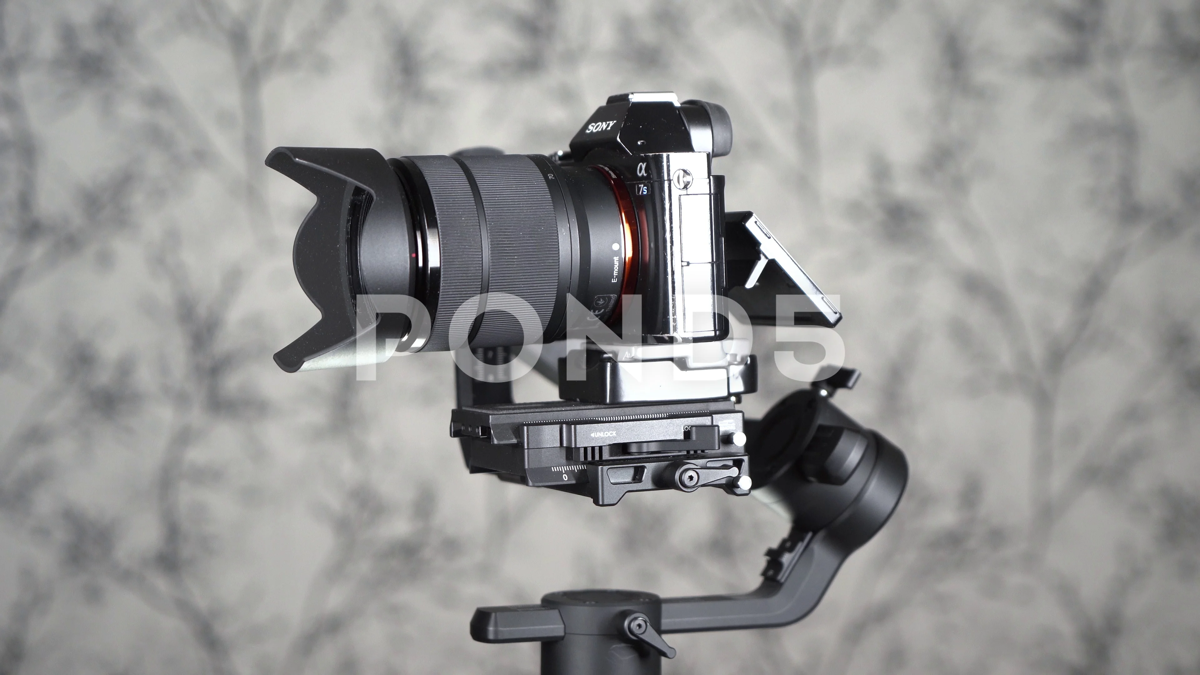 Moscow, Russia, 18 02 2020: Sony a7s camera on the stabilizer rotates  around its