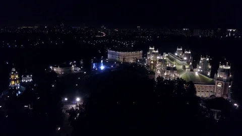 MOSCOW, RUSSIA - 2017: Aerial view of the main palace in Tsaritsyno at night 4k Stock-Footage 82176653